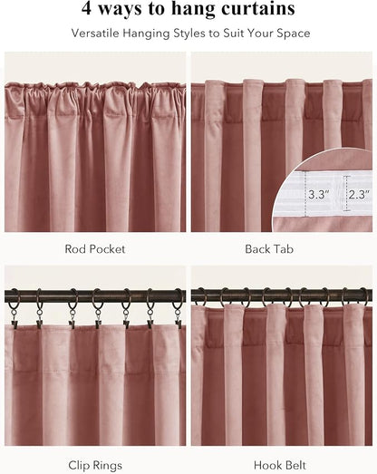 Dusty Pink Velvet Curtains for Girls Bedroom, W52 x L132, 2 Panels | Room - Image 2