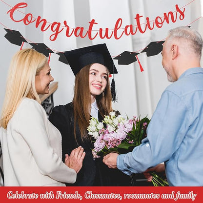 Class of 2026 Graduation Decorations Pre-Strung Glitter Congratulations Banner - Image 4