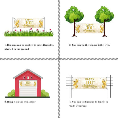 WeBenison Large Happy101st Anniversary Banner Anniversary Garden Backdrop - Image 3