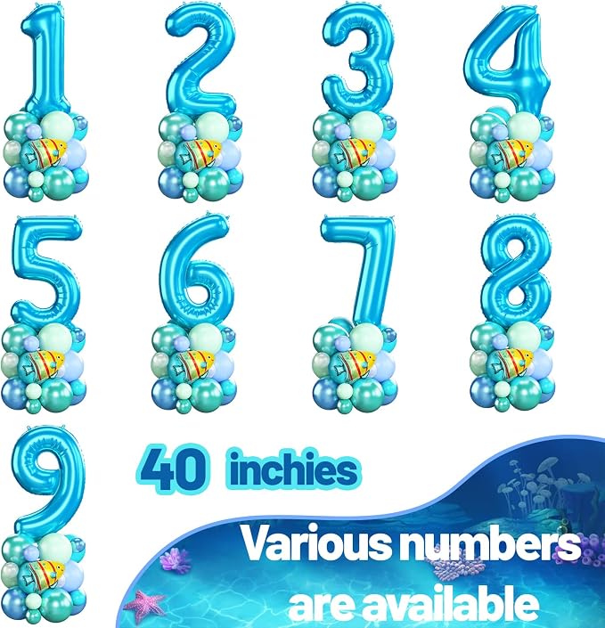 Blue Number 1 Balloon 40 Inch Ocean Under the Sea Number One Foil Balloons Tower - Image 7