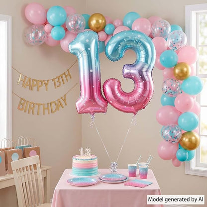 40 Inch Blue Pink Number 13 Balloon, Official Teen Foil Birthday Decor | 40in - Image 3