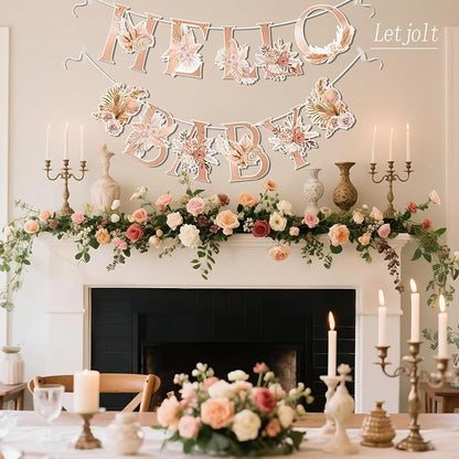 Letjolt Hello Baby Boho Flower Banner Girls Baby Shower Garland 12pcs | Floral - Image 2