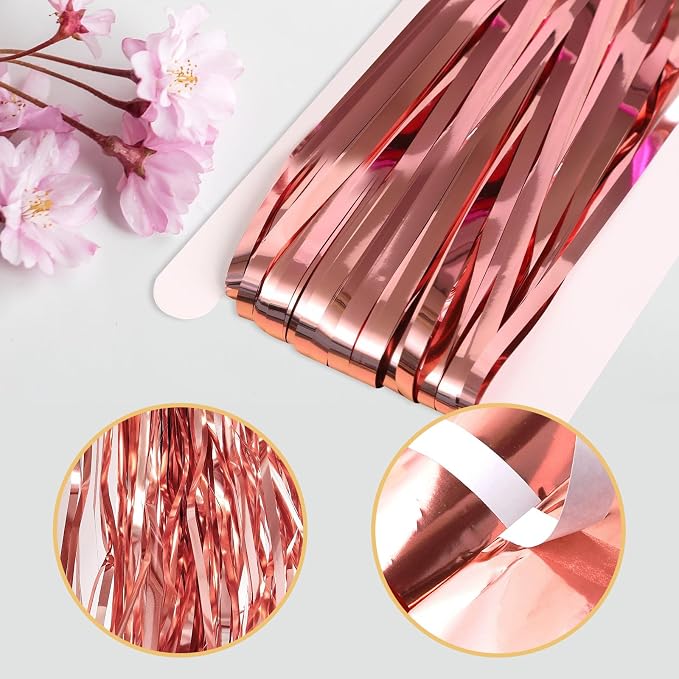 10 Pack Rose Gold Backdrop Curtain 3.2ft x 8.2ft Metallic Tinsel Foil Fringe - Image 4