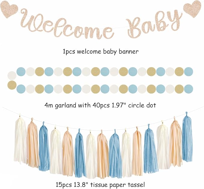 Light-Dusty Blue Beige-Champagne Baby-Shower Party-Decorations - Image 2
