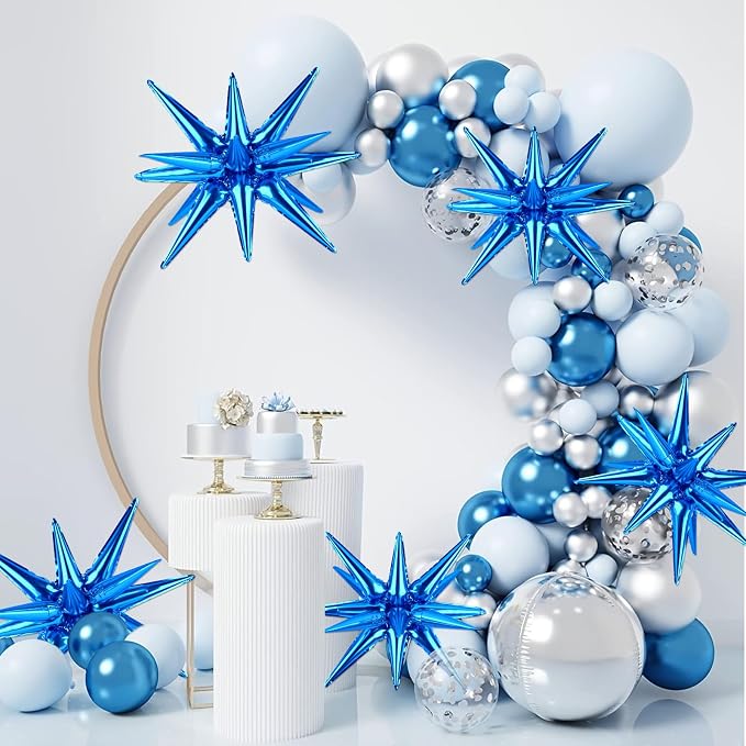 8 Pcs Blue Star Balloons, 27/22 inch One-Piece Explosion Foil Balloons - Image 4