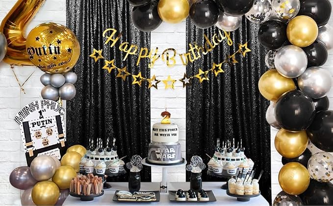 Black Sequin Backdrop Curtains 6 Pieces 2FTx8FT Shimmer Birthday Wedding - Image 5