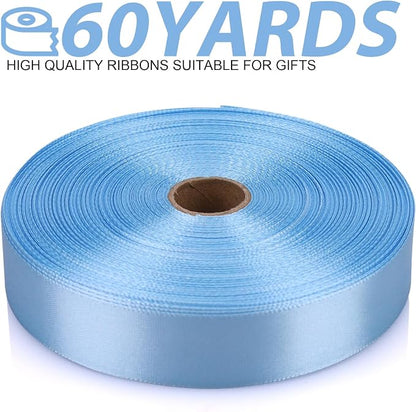 7/8 Inch 60 Yards Sky Blue Satin Craft Ribbon-Single Face Polyester Ribbon - Image 2