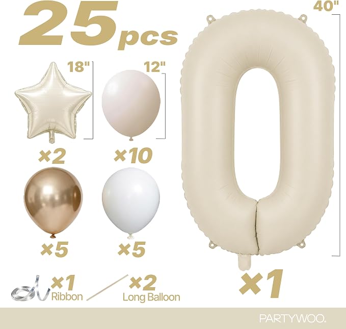 PartyWoo Number Balloons 40 Inch White Number 0 Kit 25pcs - Image 2