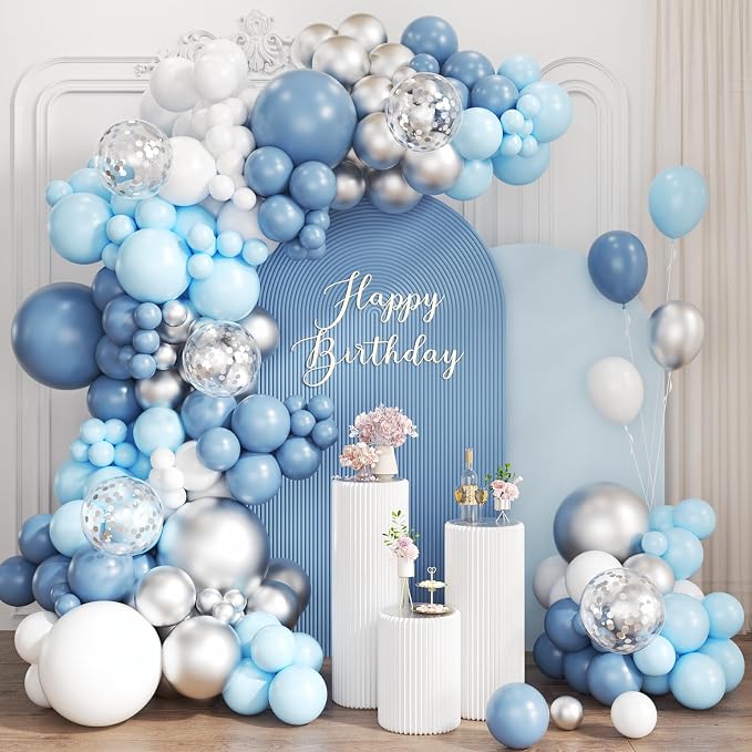 Dusty Blue White Silver Balloon Garland Arch Kit by Unknown