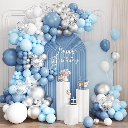 Dusty Blue White Silver Balloon Garland Arch Kit by Unknown