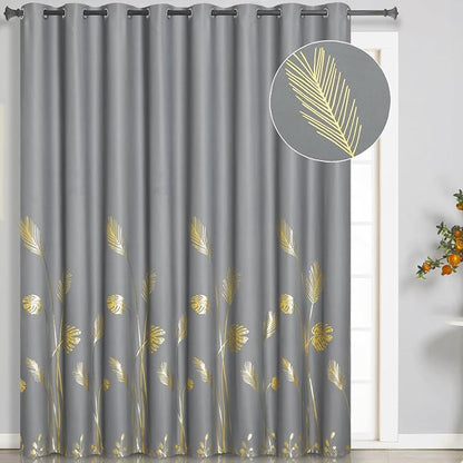 Grey Blackout Curtain for Dining Room 100W x 108L Inch Long Gold Palm Tree by ESTELARTEXTILER