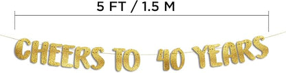 Pre-Strung Cheers to 40 Years Gold Glitter Banner - Image 3