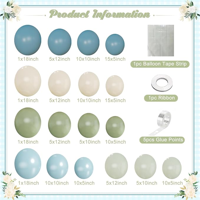 Dusty Blue Sage Green Balloon Arch Kit - Image 5