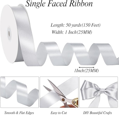 woric Silver Satin Ribbon 1 Inch 50 Yards - Image 3
