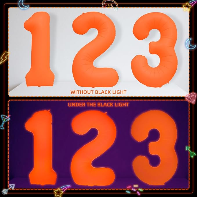 Mega-L Glow in The Dark Party Supplies, 40 Inch Orange Number 8 Balloon | Glow - Image 6