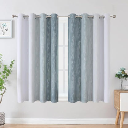 Stone Blue and Greyish White Blackout Curtains 54 Inch Length, Light Blocking - Image 2