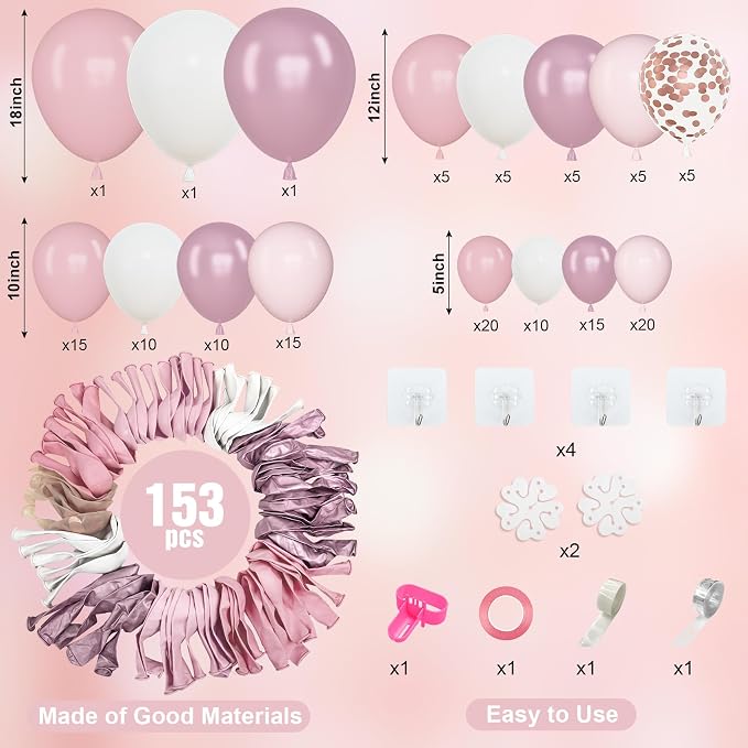 Amandir 153pcs Pink White Balloons Arch Garland Kit Different Sizes | 18 12 10 - Image 2