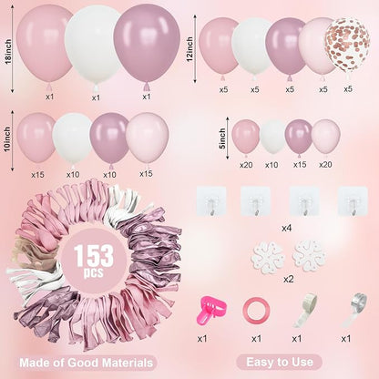 Amandir 153pcs Pink White Balloons Arch Garland Kit Different Sizes | 18 12 10 - Image 2