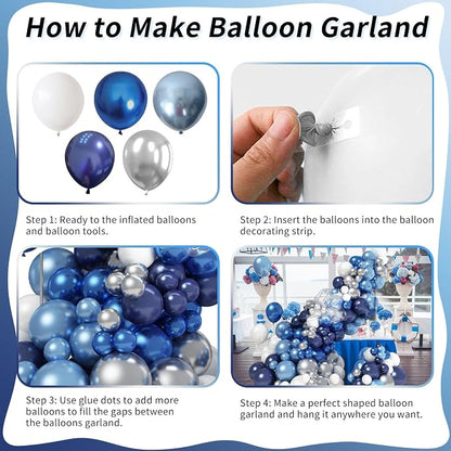 Blue White Silver Balloon Arch Kit - Image 7
