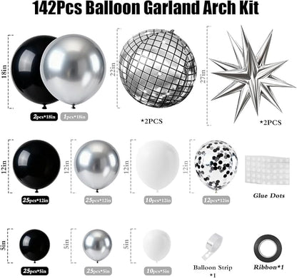 Black and Silver Disco Balloon Arch Garland Kit | Premium Latex Balloons - Image 6