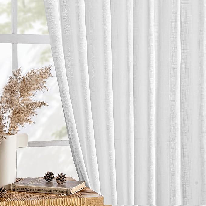 MIULEE White Linen Curtains 102 Inch Long 2 Panels - Image 4