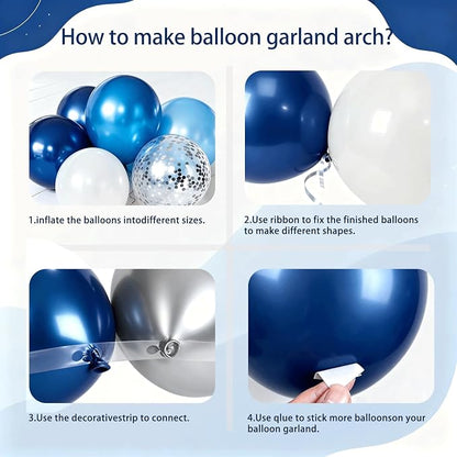 Blue White Silver Balloon Arch Kit, - Image 3