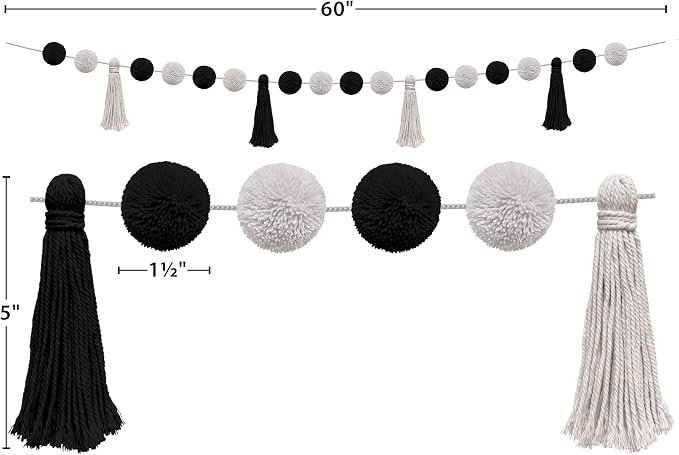 Teacher Created Resources Black and White Pom-Poms and Tassels Garland - Image 5