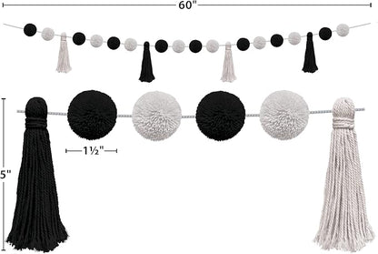 Teacher Created Resources Black and White Pom-Poms and Tassels Garland - Image 5