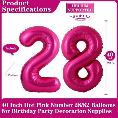 Hot Pink 28 Number Balloons, 40 Inch Giant Number 28 Balloons Foil Mylar Helium - Image 2