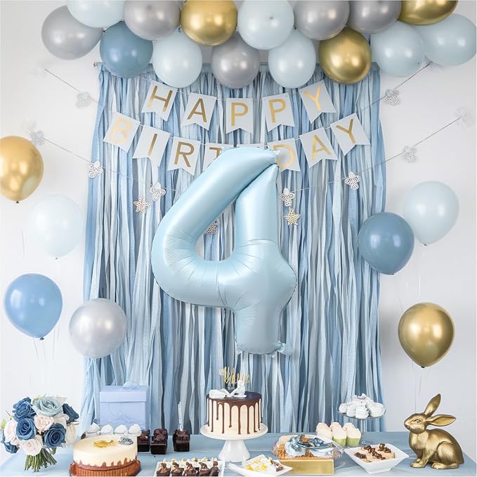 Foil 4 Balloon, Light Blue Big Number 4 Balloons - Image 6