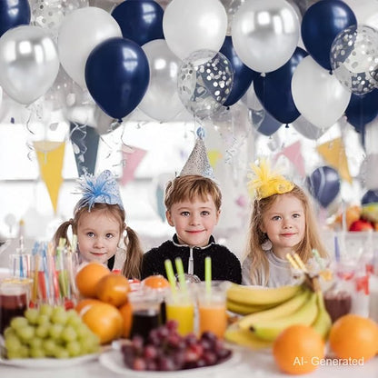 Zesliwy Navy Blue White Silver Balloons Kit, Party | Dark Blue Silver - Image 2
