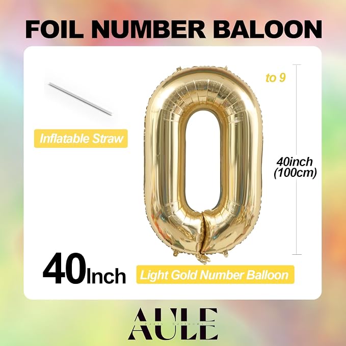 AULE 40 Inch Light Gold 18 Balloon Number Foil 0-9 Birthday Big Numbers | - Image 4