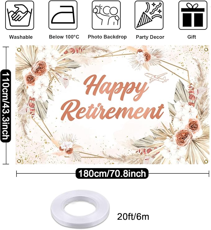 Mocsicka Happy Retirement Banner Backdrop Decorations - Image 4