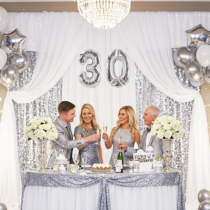TONIFUL 16 Inch 10 Pcs Fat Silver 0-9 Birthday Number Balloons | Small Custom - Image 4