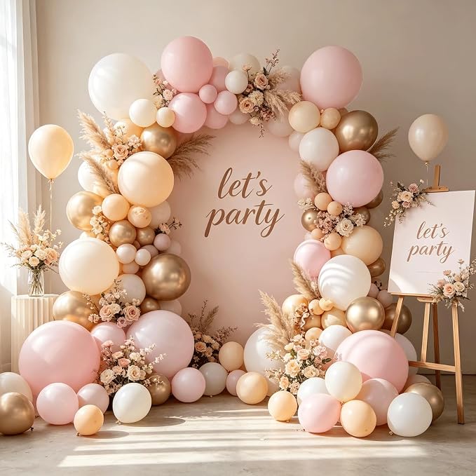 Dusty Pink Gold White Nude Balloons Arch Kit, Party Decor. | Light - Image 7
