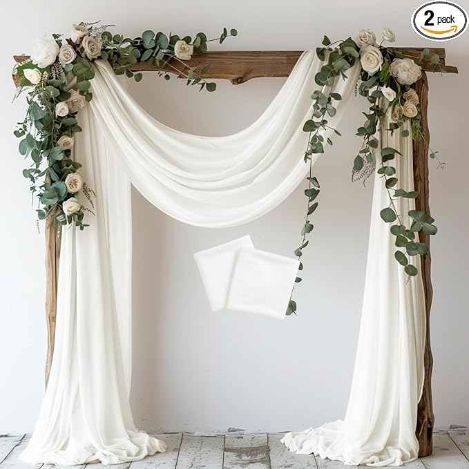 Ivory Wedding Arch Draping Fabric Backdrop Drapes Sheer 2 Panels | 28.7"x20FT by Wokceer