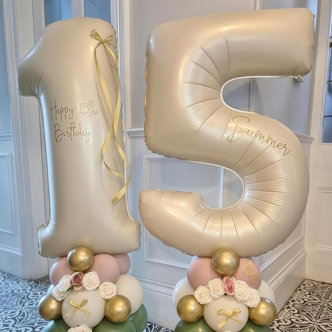 Cream Number 50 Balloons, 40 Inch 50 Balloons Giant Helium Foil Mylar Beige 50 - Image 3