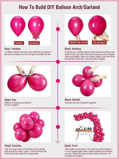CVPARTON Pink Balloons 12 Inch 55 Pcs Metallic Pink Balloons light Hot Pink - Image 7