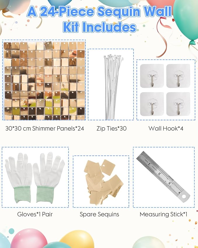 Light Gold Shimmer Wall Backdrop, 24 Panels, 6x4 Ft Photo Backdrop | wedding - Image 2