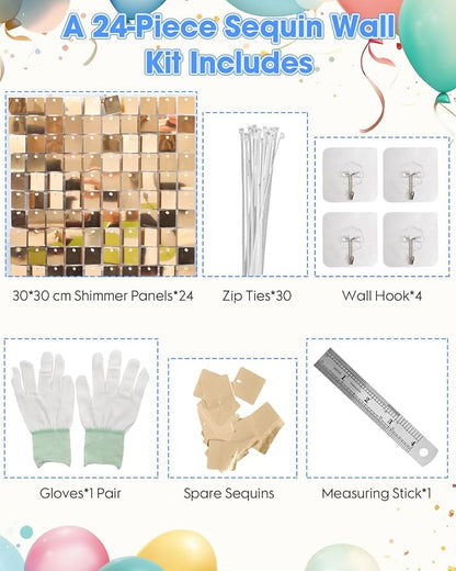 Light Gold Shimmer Wall Backdrop, 24 Panels, 6x4 Ft Photo Backdrop | wedding - Image 2