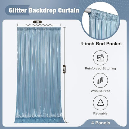 20x10FT Baby Blue Sequin Backdrop Curtain - Image 7