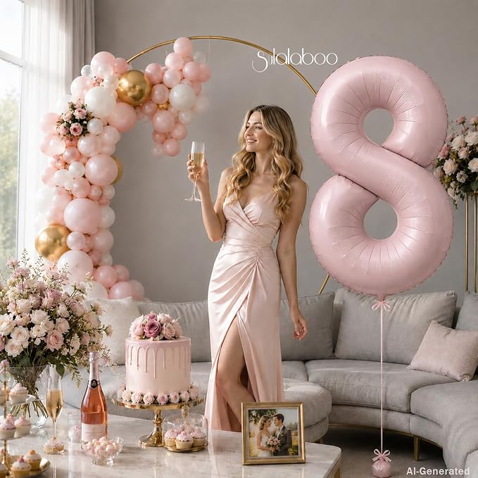 40 Inch Light Pink Number 8 Foil Big 0-9 Giant Digital Balloon | 8th - Image 2
