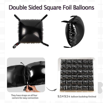 36pcs Black Square Foil Balloons Backdrop Kit - Image 2