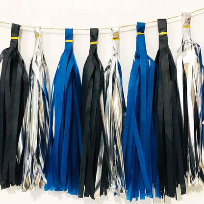 We Moment Black Navy Blue and Silvery Tissue Paper Tassels Party Tassel Garland - Image 2
