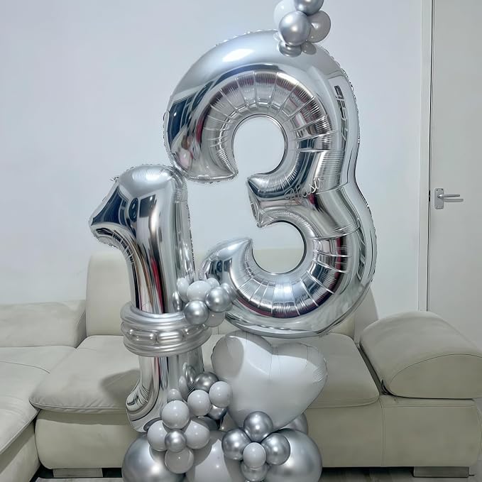 19th Birthday Balloon for Girls Boys, 40 Inch Silver Number 1 & 9 Mylar - Image 5