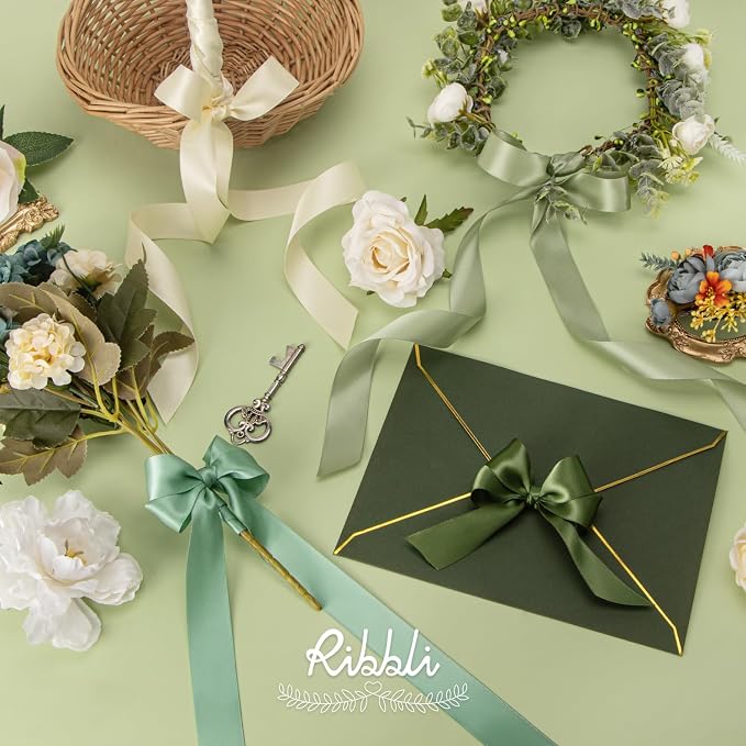 Ribbli Sage Green Satin Ribbon 1 Inch x 4 Rolls Total 40 Yards- - Image 3