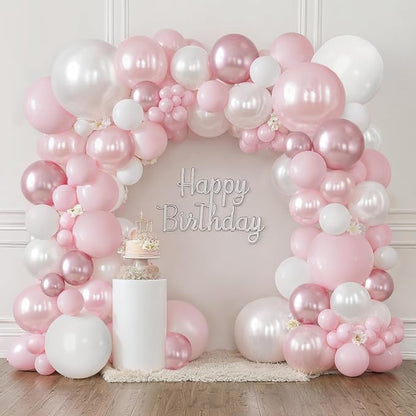 Pearl Pink White Balloons Arch Kit Double Stuffed, Party Decor. | Pastel/Light by Bloces