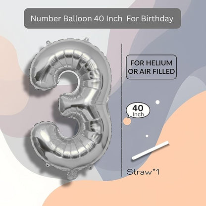 Silver Number Balloon 3 Mylar Foil Balloons 40 inch - Image 8