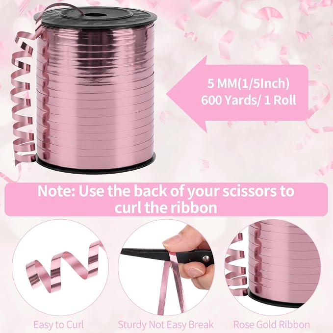 woric Curling Ribbon 600 Yards Rose Pink 1/5 Inch - Image 2