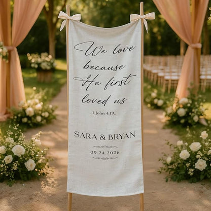 Christian Bible Verse Wedding Linen Wall Tapestry, 1 John 4:19 Scripture Love - Image 5
